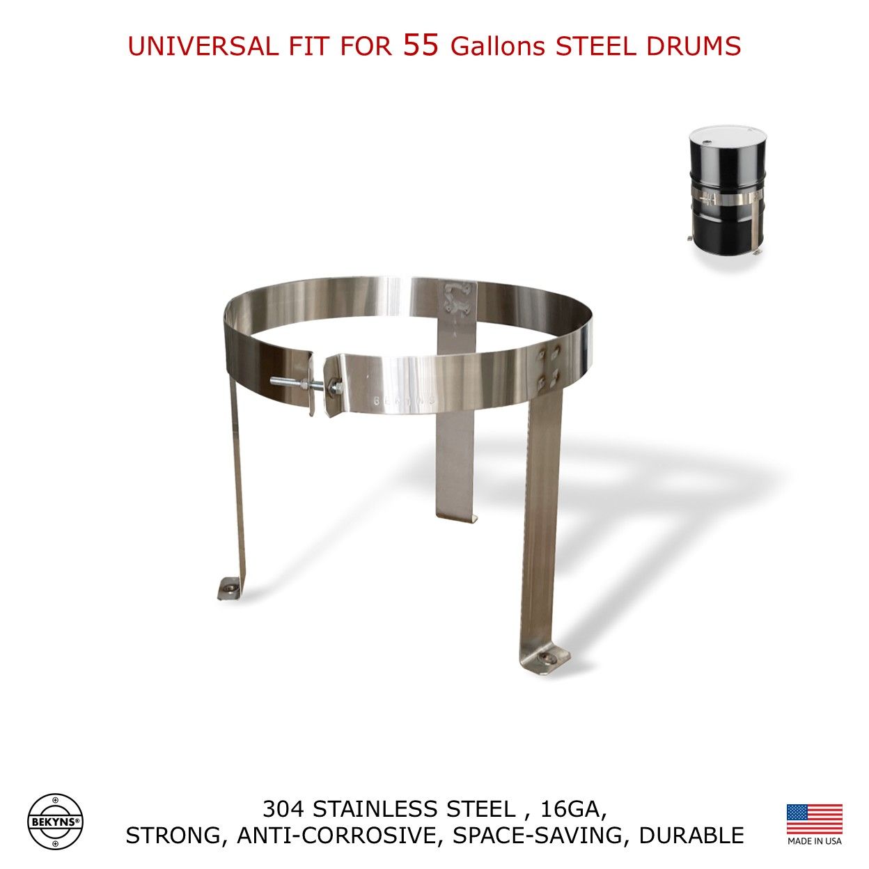 Bekyns stainless bracket straps for 55 gal steel drums