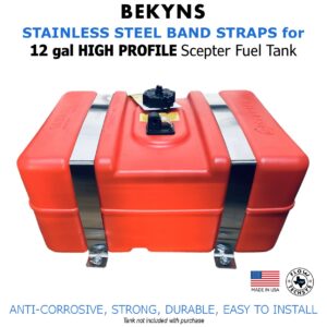 Bekyns Stainless Steel Band Straps for 12 Gal Scepter Rectangular Marine High Profile Fuel Tank - Set of 2