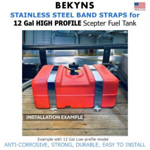 Bekyns Stainless Steel Band Straps for 12 Gal Scepter Rectangular Marine High Profile Fuel Tank - Set of 2