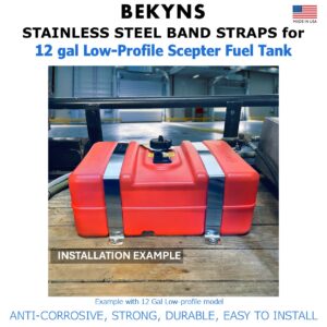 Bekyns Stainless Steel Band Straps for 12 Gal Scepter Rectangular Marine Low Profile Fuel Tank - Set of 2