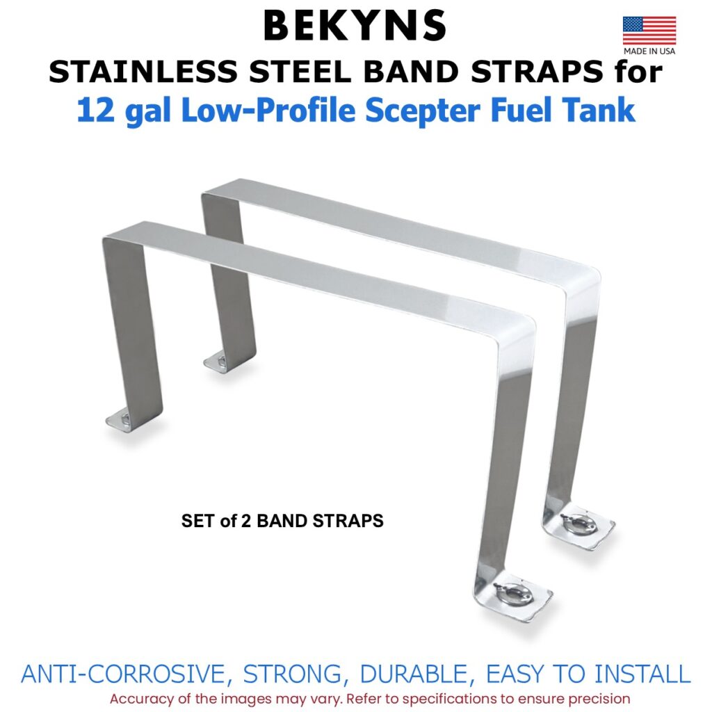 Bekyns Stainless Steel Band Straps for 12 Gal Scepter Rectangular Marine Low Profile Fuel Tank - Set of 2