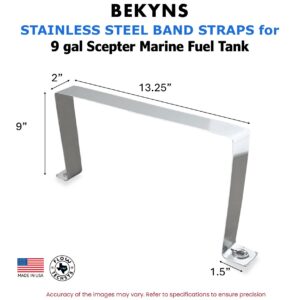 Bekyns Stainless Steel Band Straps for 9 Gal Scepter Rectangular Marine Fuel Tank - Set of 2