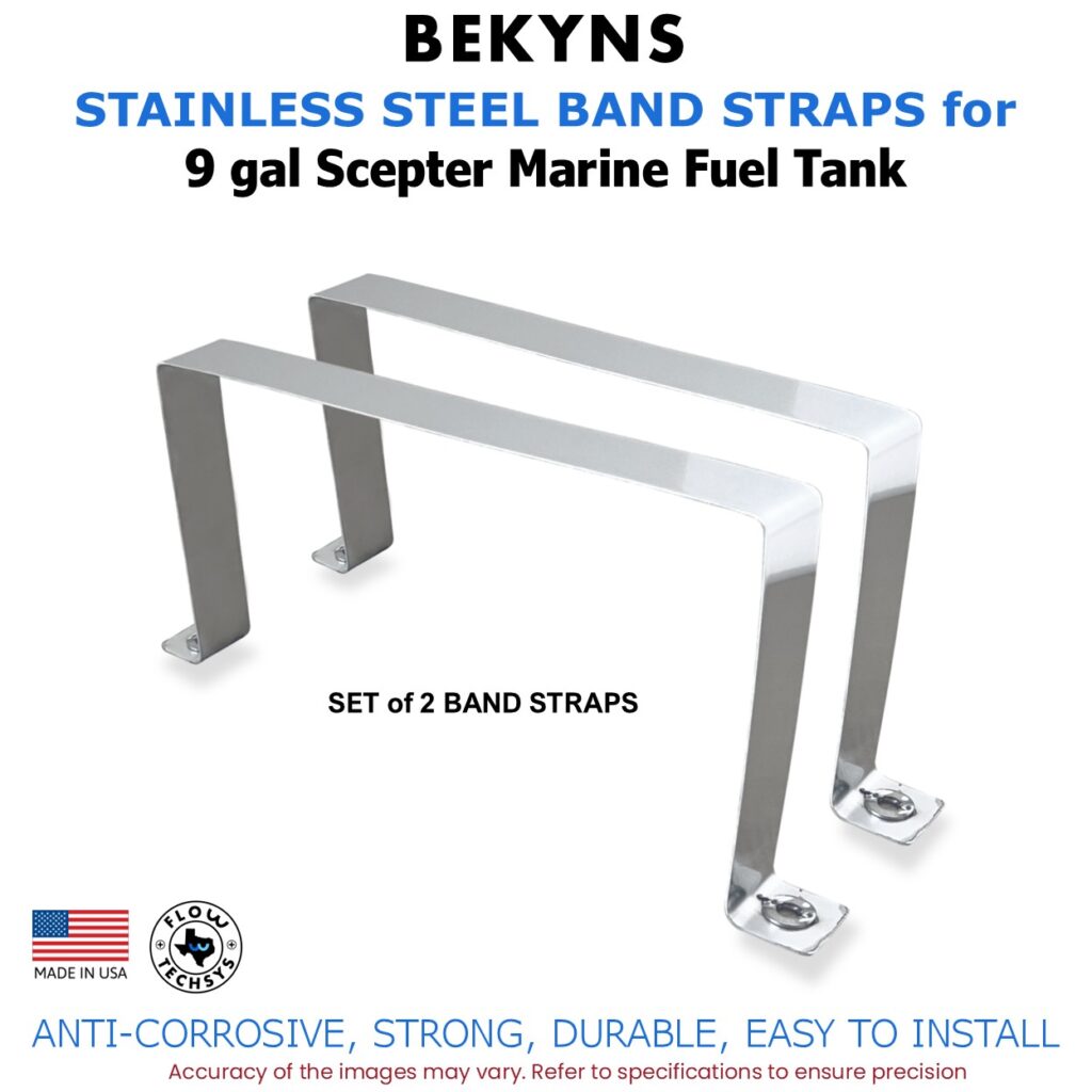 Bekyns Stainless Steel Band Straps for 9 Gal Scepter Rectangular Marine Fuel Tank - Set of 2
