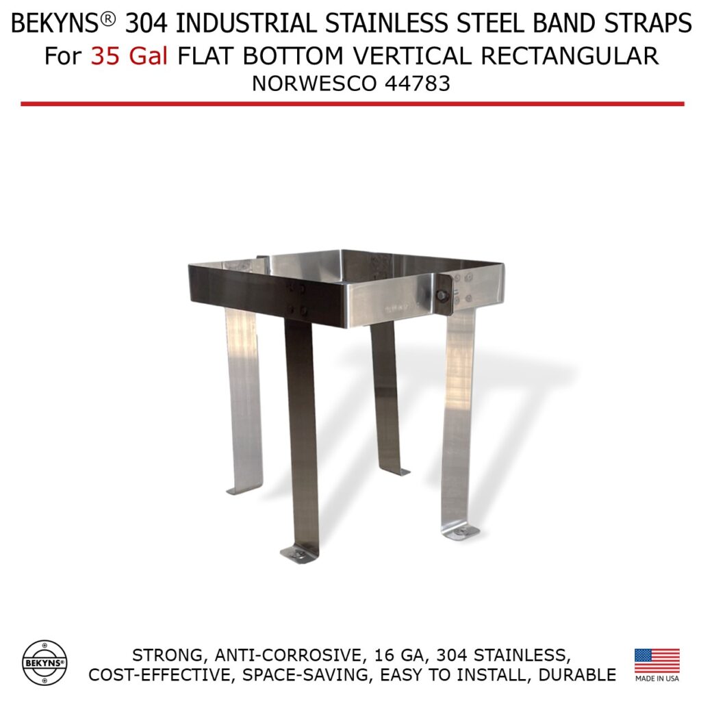 Bekyns Stainless Cradle Band Straps for 35 Gallon Flat Bottom Vertical Rectangular Tanks - Norwesco 44783
