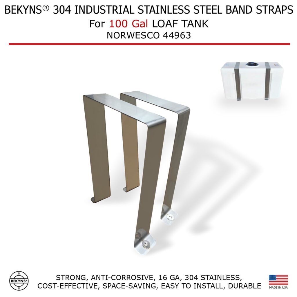 Bekyns Stainless Band Straps for 100 Gal Norwesco Loaf Flat-Bottom Tank #44963 