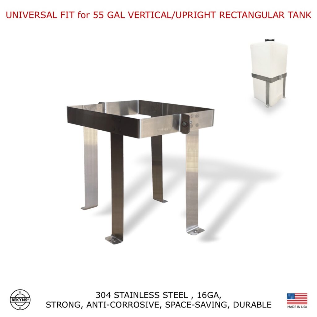 Bekyns Stainless Cradle Bracket Straps for 55 Gallon Flat Bottom Rectangular Upright Vertical Tanks - Universal Fit