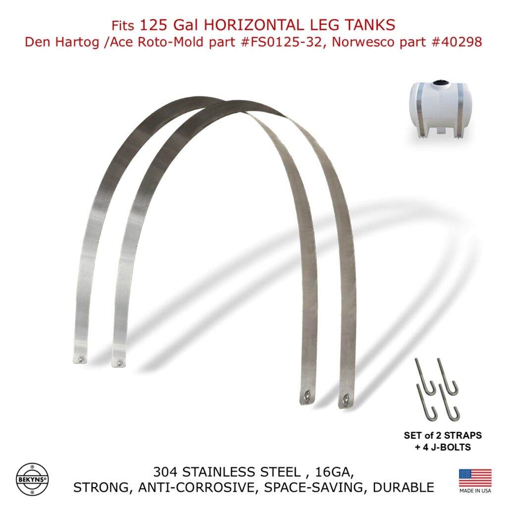Bekyns Stainless Band Straps for 125 Gallon Horizontal Leg Tanks (Den Hartog/ Ace Roto-Mold, Norwesco) 