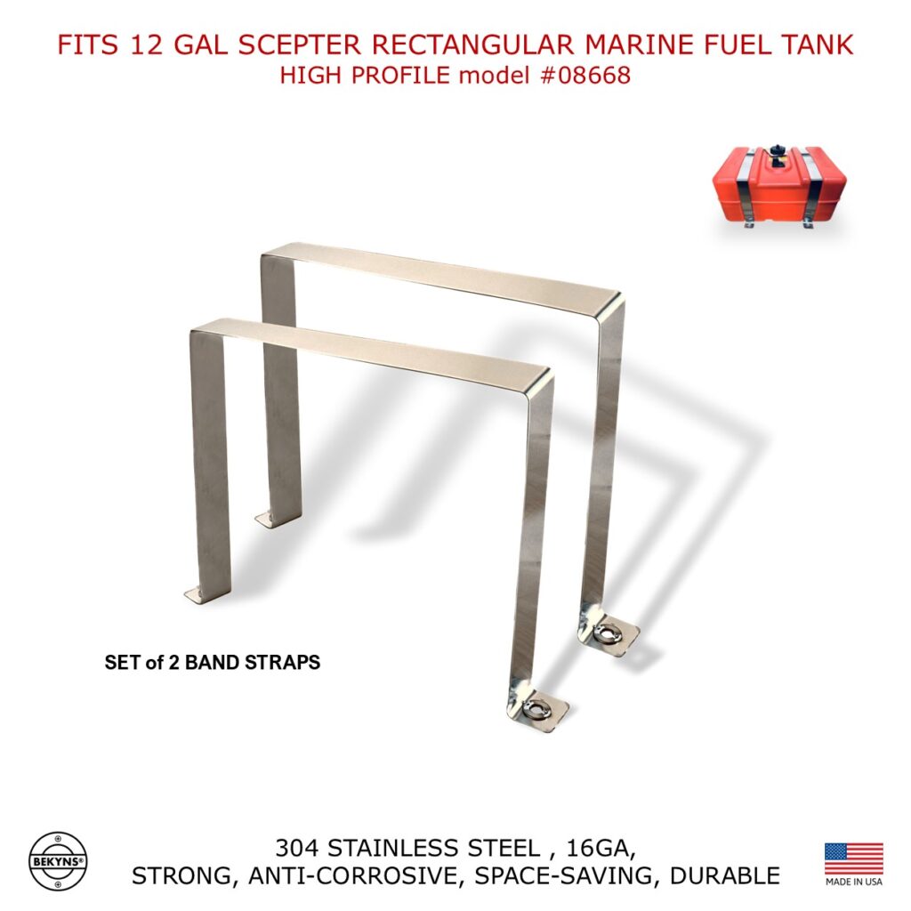Bekyns Stainless Band Straps for 12 Gal Scepter Rectangular Marine High Profile Fuel Tank #08668
