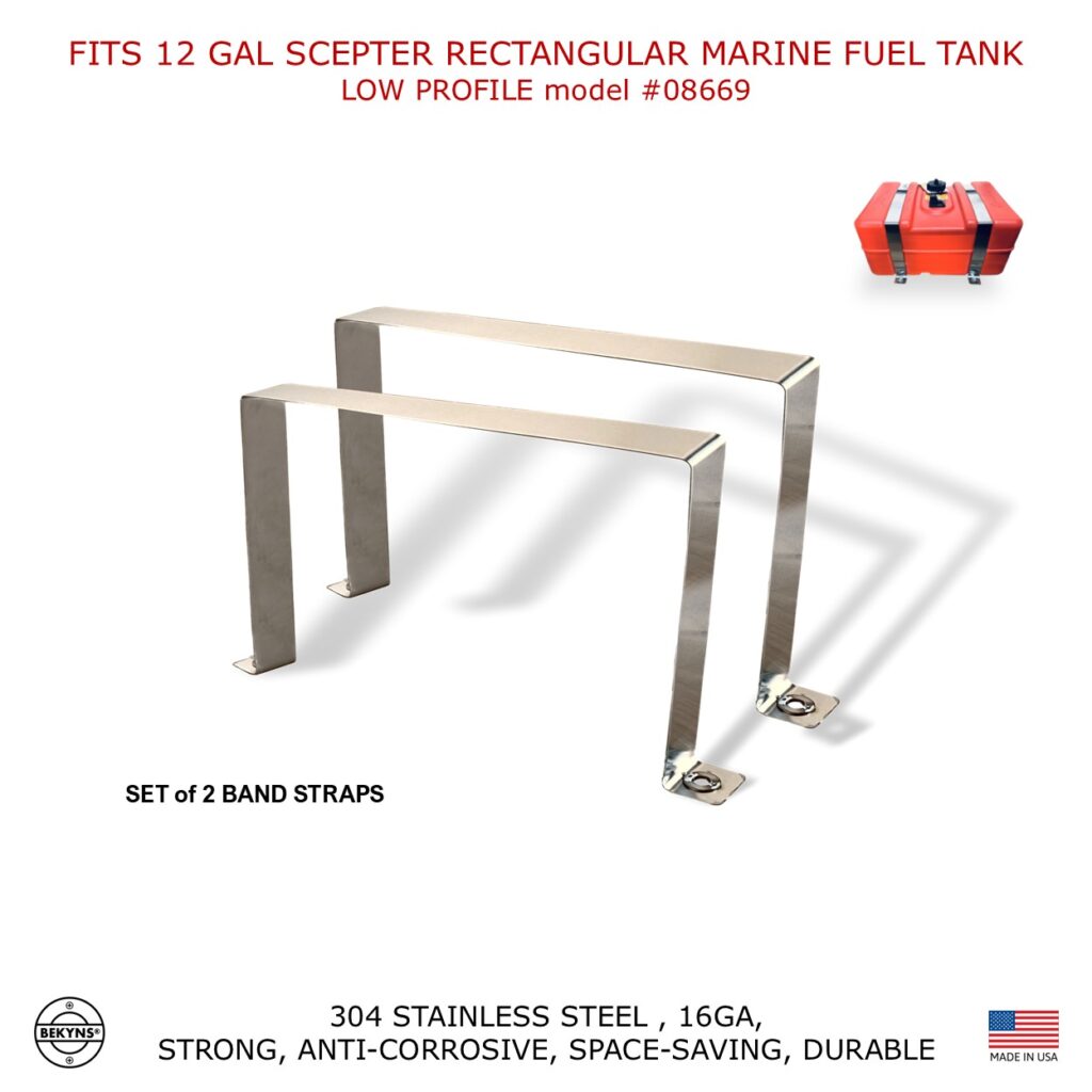 Bekyns Stainless Band Straps for 12 Gal Scepter Rectangular Marine Low Profile Fuel Tank #08669