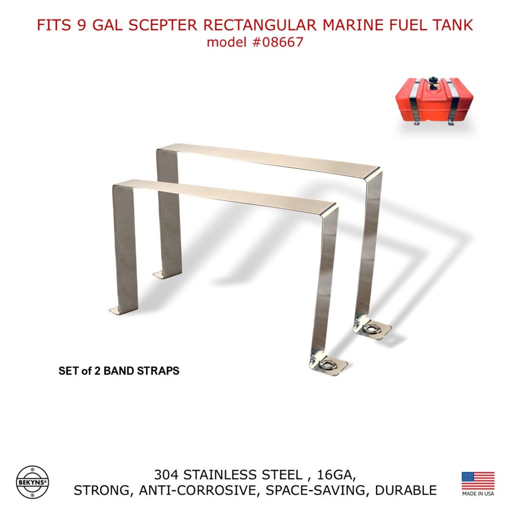 Bekyns Stainless Band Straps for 9 Gal Scepter Rectangular Marine Fuel Tank #08667